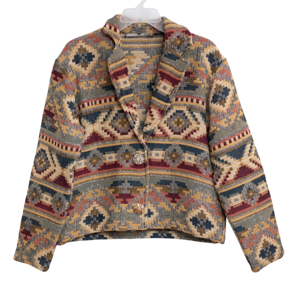 VTG Tapestry Jacket Sz S Southwestern Aztec Geometric Western Cowgirl Rodeo Boho